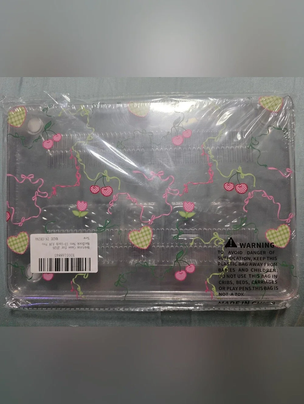 Brand New MacBook Neo 13 Inch A18 Pro Clear Case Pink Ribbon Cherry Pattern